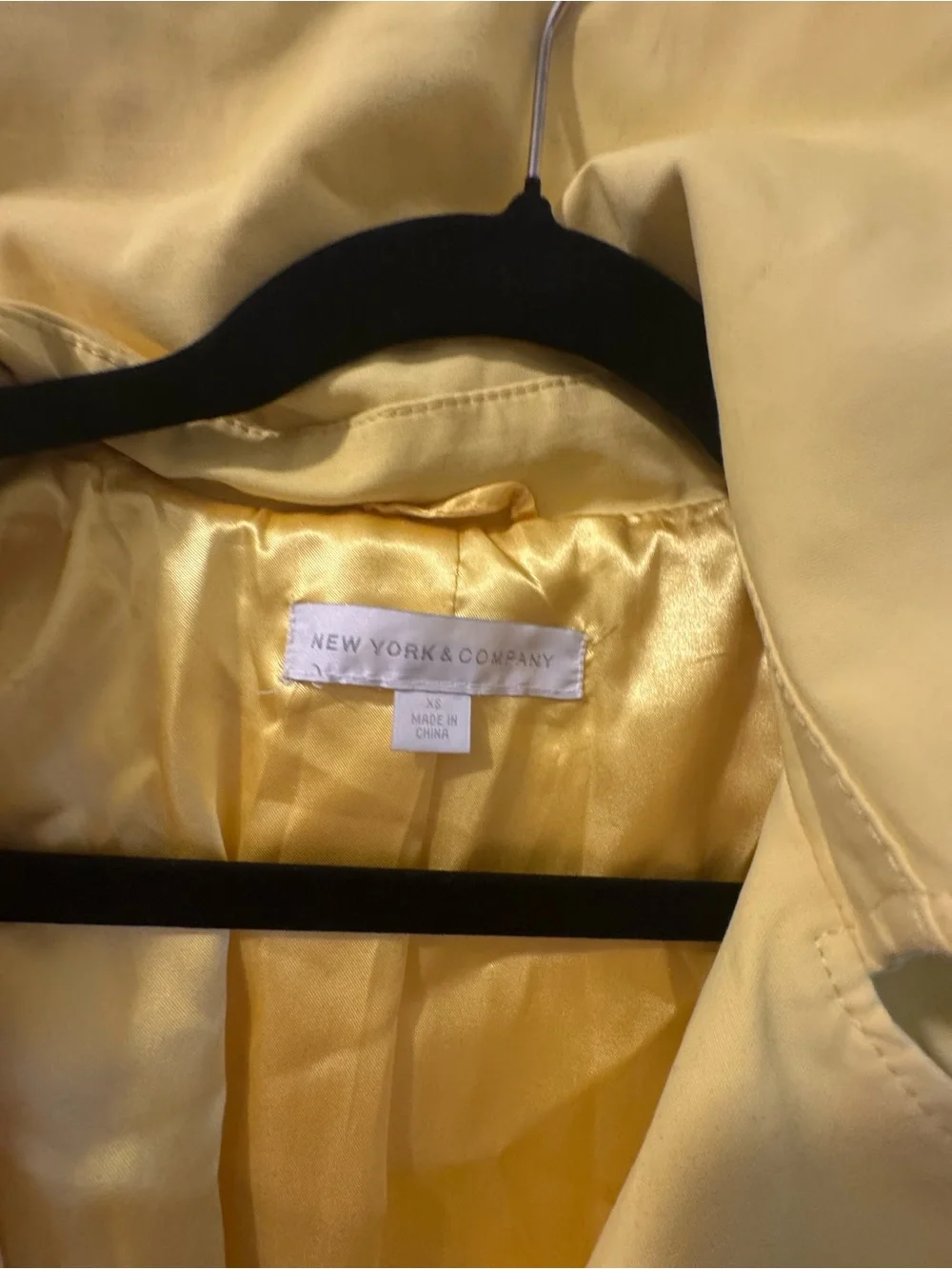New York & Company Yellow Double-Breasted Trench with Belt